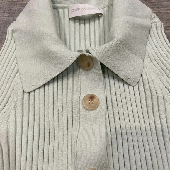 JONATHAN SIMKHAI Shirt‎ Womens Small Elsi Rib Polo Cardigan Pistachio Green Top - Picture 16 of 16